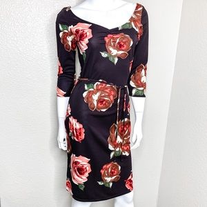 HOURGLASS Vintage Brown/Rose Design Dress